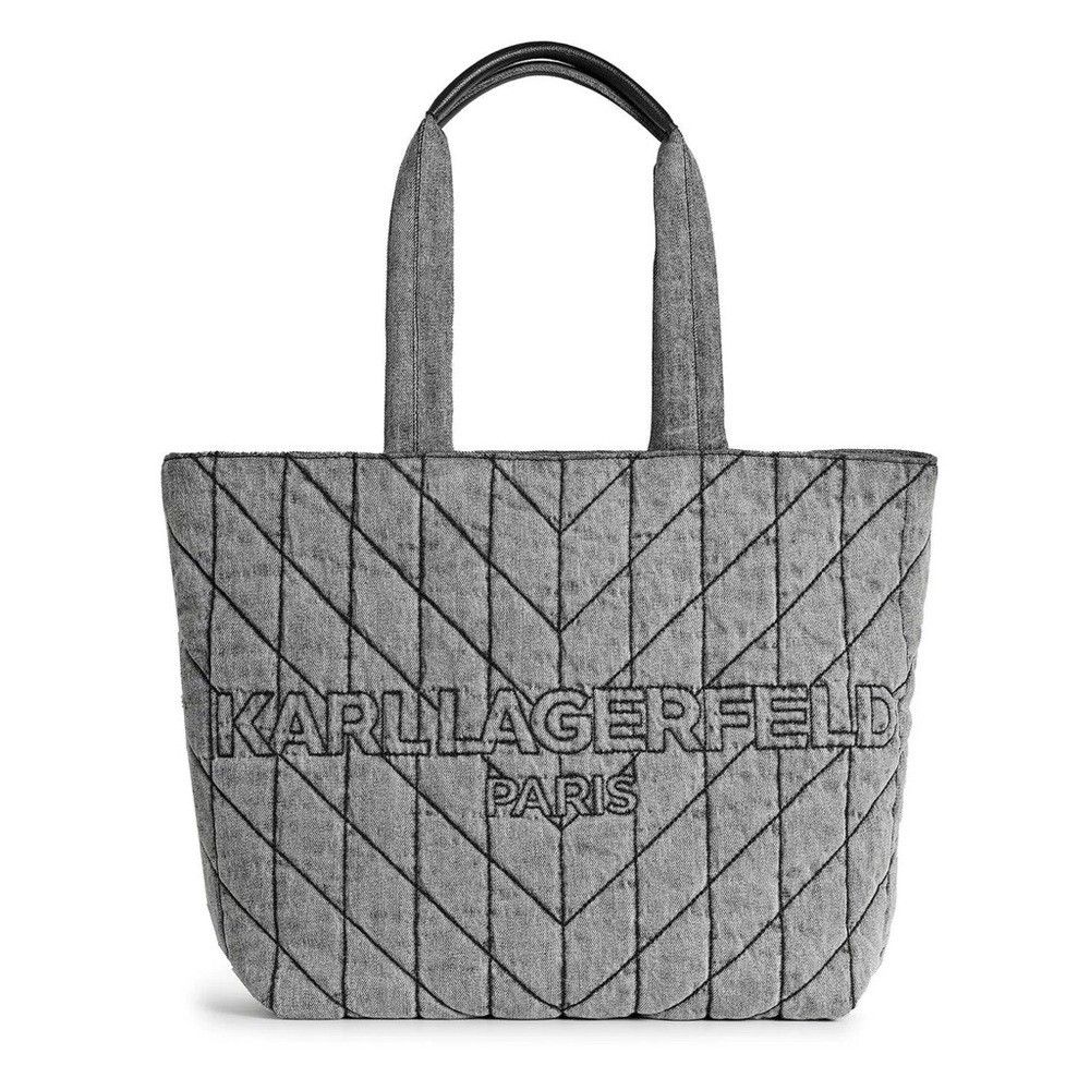 Karl Lagerfeld Paris Amour Blue Gray Denim Tote Hand Bag 19” x 14” NWT